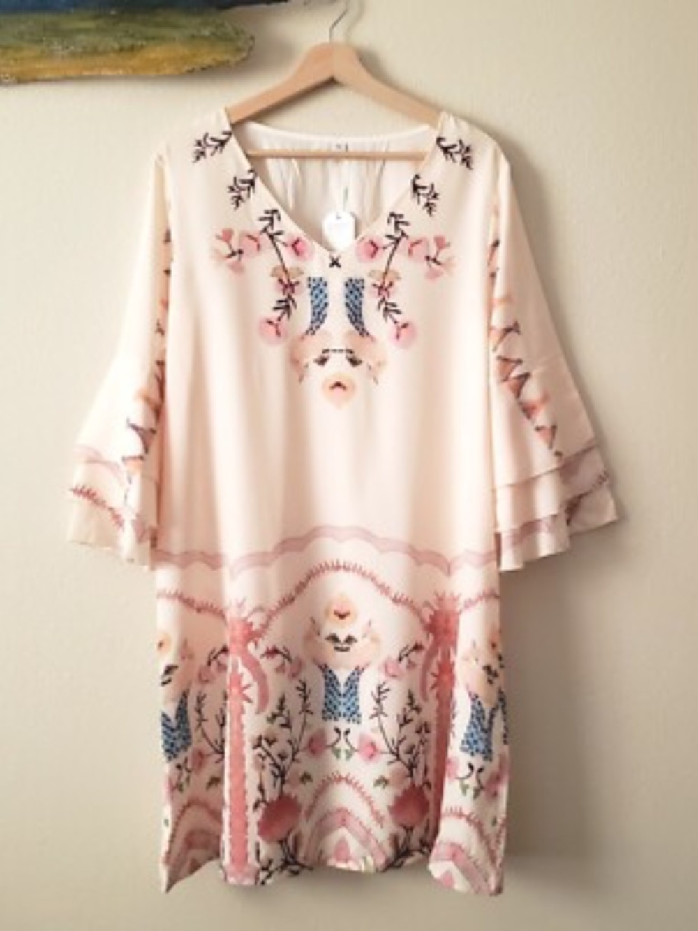 Not Women's Plus 2X Cream Floral Embroidered Boho Dress Cover Up - Picture 5 of 6